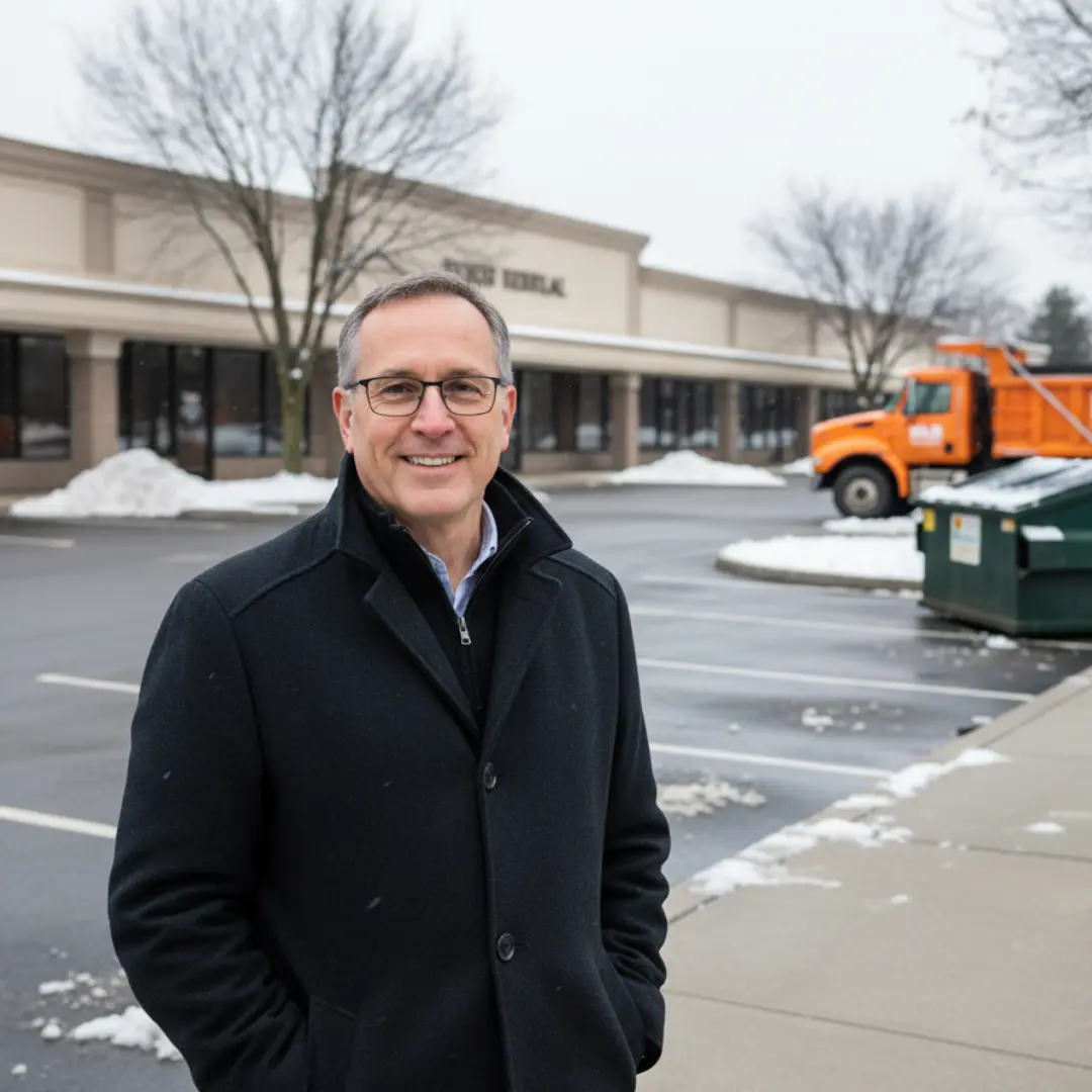 Mas Snow Removal team providing compliant sidewalk shoveling and snow hauling services for a retail plaza on Pleasant Street in Arlington, MA.